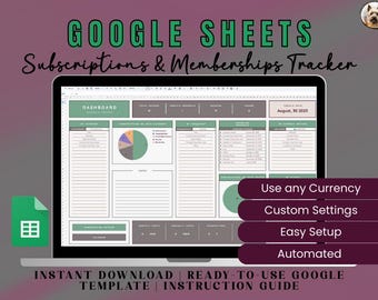 Subscription Tracker | Google Sheets Budget Planner (Digital Download)