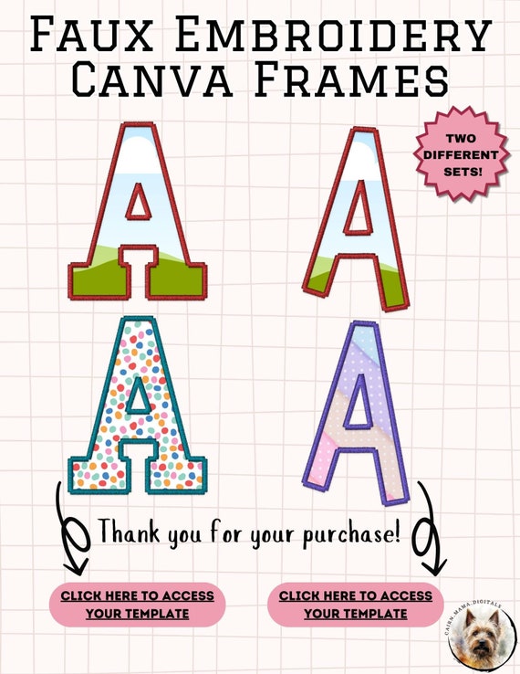 Faux Embroidery Canva Frames: Varsity Letters & Numbers Faux Embroidery Applique Patch (Digital Download)