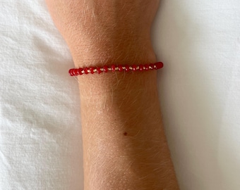 Kelly Bracelet | Small Beaded Bracelet, Red Stone and Gold Beaded Bracelet, Dainty Bracelet, Gold Beaded Bracelet, Jewelry for Women