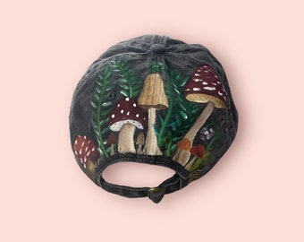READY TO SHIP | Handpainted baseball hat | Women’s size | Mushrooms Whimsy forest | Unique Christmas gift | last minute present idea
