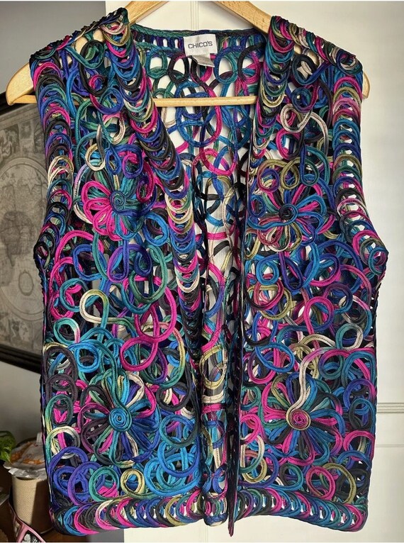 Vintage BoHo Inspired Chicos Silk Tie Dye Vest Fu… - image 1