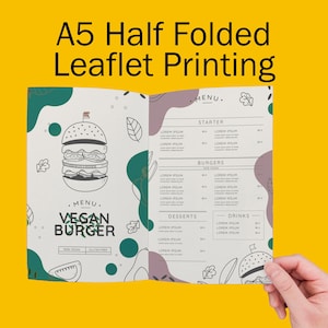 Custom Half-Folded Leaflet Printing, A5 Bifold Leaflet, Menu Printing, Personalised Brochures for Events, Menus, and Promotions