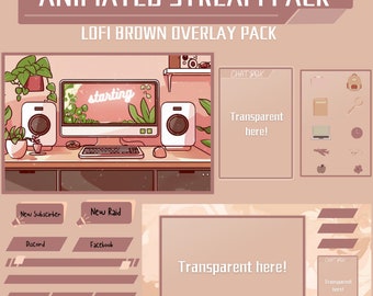 Brown lofi Animated Cozy Stream Overlay for Twitch, Cozy Overlay Stream Package, Cute Twitch Overlay, Twitch Alerts, Twitch label