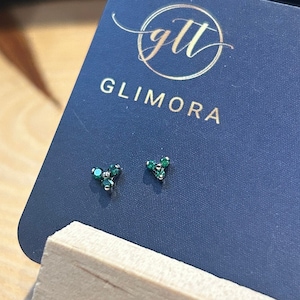 Set of Silver and Emerald Green  Marquise Trio Top Titanium Internally Threaded Labrets.