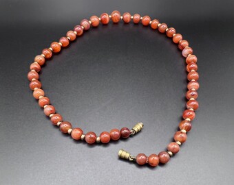 Collier Perles En Cornaline Naturelle - Tons Orange - 45 Cm - Ancien Et Noué à La Main