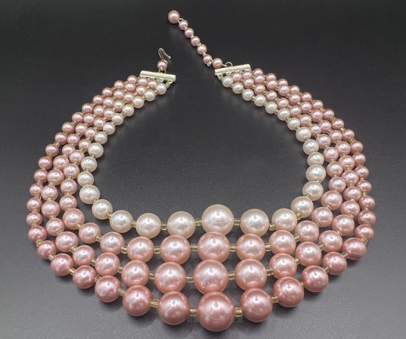 Vintage 1950s 4-strand faux pearl necklace/choker… - image 1