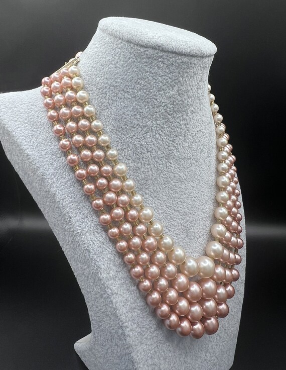 Vintage 1950s 4-strand faux pearl necklace/choker… - image 3