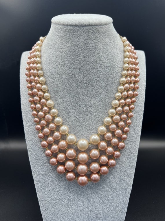 Vintage 1950s 4-strand faux pearl necklace/choker… - image 2