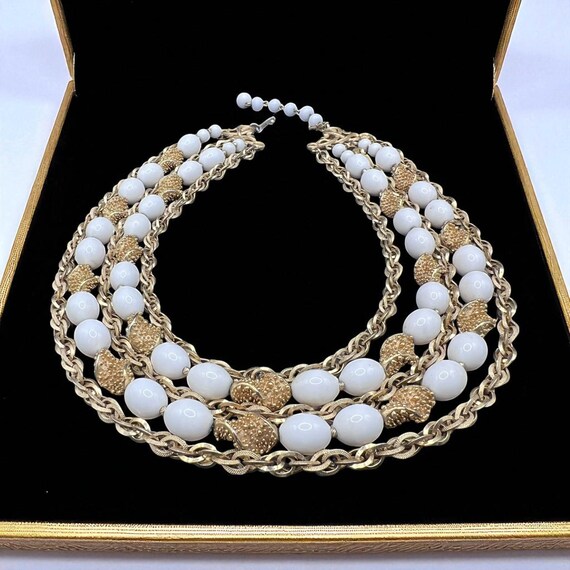 Vintage 1950s Crown Trifari 5-strand Necklace White Lucite Beads