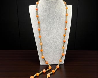 Vintage 1970s Stone Bead Necklace with Brass Spacers - Bohemian Style