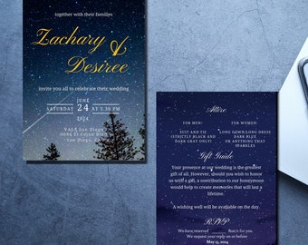Starry Night Stellar theme Digital and Editable Wedding Invitation Template with Save the Date Card