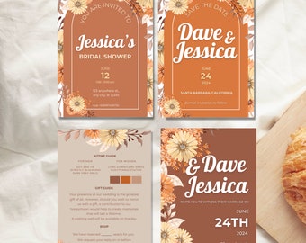 Rustic Barn Wedding theme Digital Invitation and Editable Template Photo Card bridal shower card, save the date Terracotta Rust Download