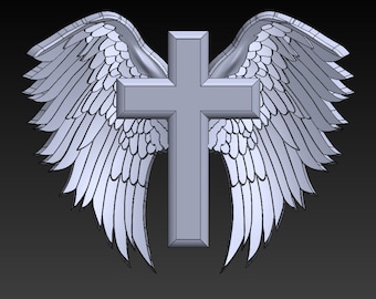 Cross With Angel Wings STL File For 3d Printing and CNC