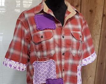 FREE ROSE DESIGNS Womens Upcycled Purple Patchwork Shirt