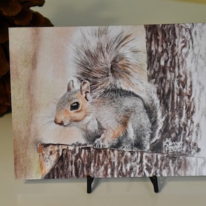 Cartão de felicitações com pintura em pastel de esquilo: Arte de animais da floresta