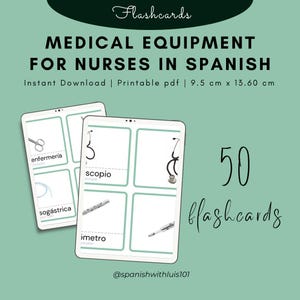Spanish Nursing Flashcards | Essential Medical Equipment & Vocabulary in Spanish | Nursing Flashcards for Medical Spanish | Instant Download