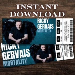 Printable Ricky Gervais Comedy Show Tickets Personalized Gift Reveal