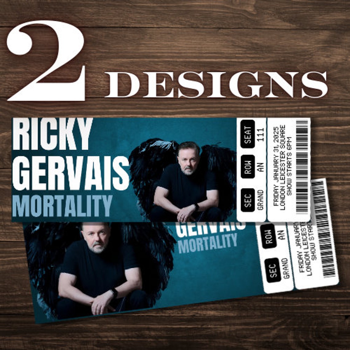 Printable Ricky Gervais Comedy Show Tickets Personalized Gift Reveal