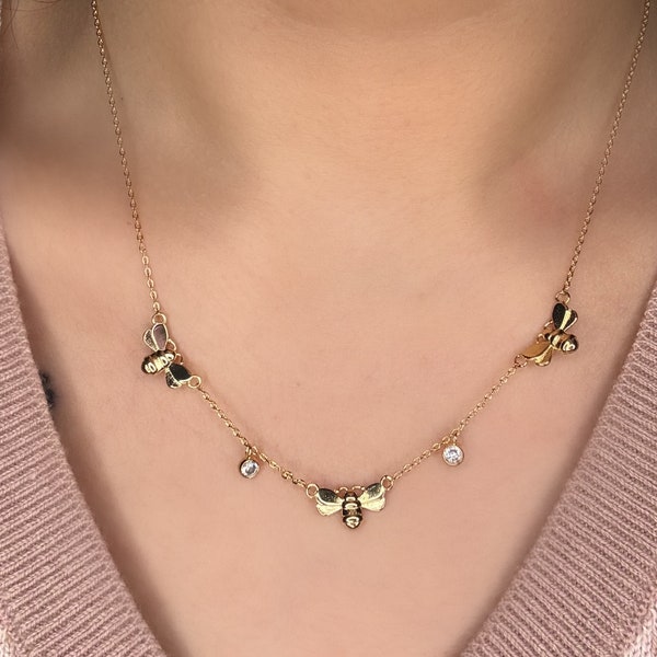 18K Gold Dipped Cubic Zirconia ‘Beeautiful’ Necklace, Bee Necklace, Inspirational, Dainty, minimalistic, gift for her, meaning necklace