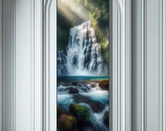 Majestic Waterfall Aluminum Print: Lush Jungle Nature Photography Wall Art