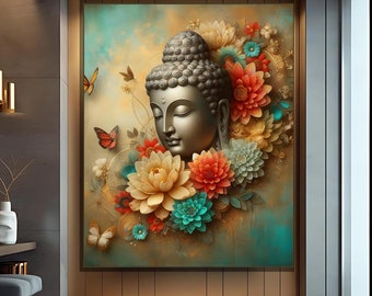 Lotus Flowers Buddha Metal Print: Serene Spiritual Wall Art