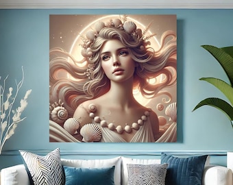 Seashell Goddess Metal Print: Ethereal Ocean Princess Coastal Wall Art