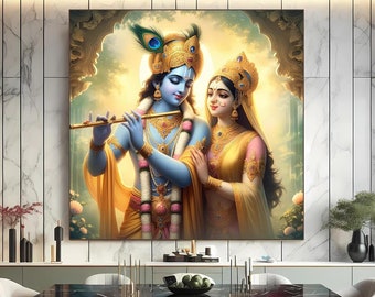 Radha Krishna Aluminum Print: Hindu God & Goddess Sacred Art