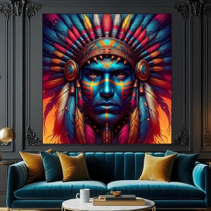 Native African Warrior Spirit Vibrant Tribal Aluminum Metal Print, Traditional Indigenous Culture Decor, Colorful Feathers Abstract Wall Art