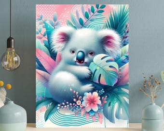 Pastel Koala Metal Wall Art: Tropical Nursery Decor