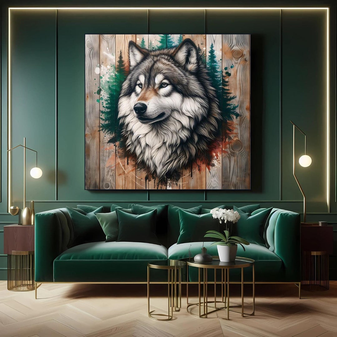 Majestic Wolf Metal Print: Rustic Wood Grain Lodge Wall Art - Etsy