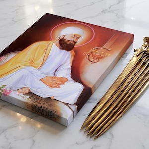Guru Tegh Bahadur Ji Portrait - neuvième impression d'Art guerrier gourou sikh - décor Khalsa bleu royal - peinture murale majestueux Waheguru