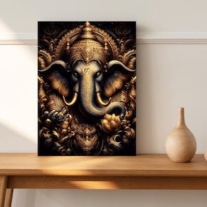 Gold Ganesha Aluminum Print: Hindu God Wall Art