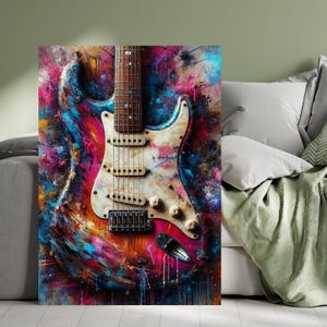 Stampa in metallo di alluminio con chitarra elettrica retrò, decorazione da parete colorata per amanti della musica vintage, regalo per musicisti rock & roll da appendere