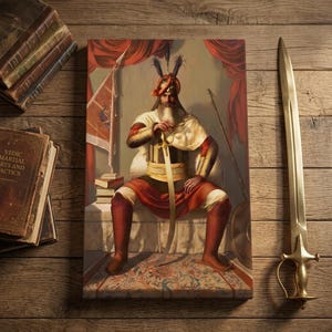 Sikh General Hari Singh Nalwa Portrait | Crimson & Gold Khalsa Sovereign Art Wall Decor Indian History Gift For Home Office War Hero Print