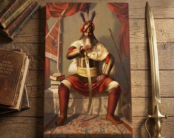 Portrait du général sikh Hari Singh Nalwa | Crimson & Gold Khalsa Sovereign Art Décoration murale histoire de l'Inde Cadeau pour bureau à domicile Impression héros de guerre