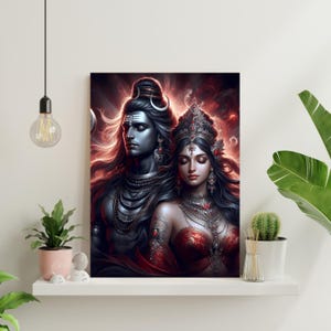 Lord Shiva & Parvati Divine Eternal Love Aluminum Metal Print, Hindu God Goddess Spiritual Wall Decor, Mythological Indian Religious WallArt