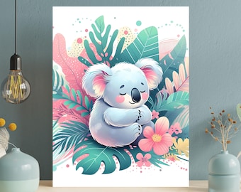 Koala Metal Print: Tropical Jungle Kids Room Wall Art