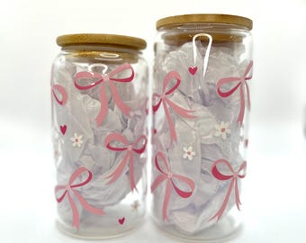 Pink bowed Libbey glass |  pink girly girl cup | birthday gift |