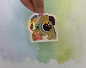 Pug Sticker | Cute Cartoon Dog with Juice