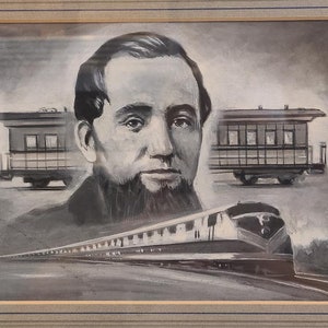 寝台列車の発明者、ジョージ・プルマンのヴィンテージリトグラフ