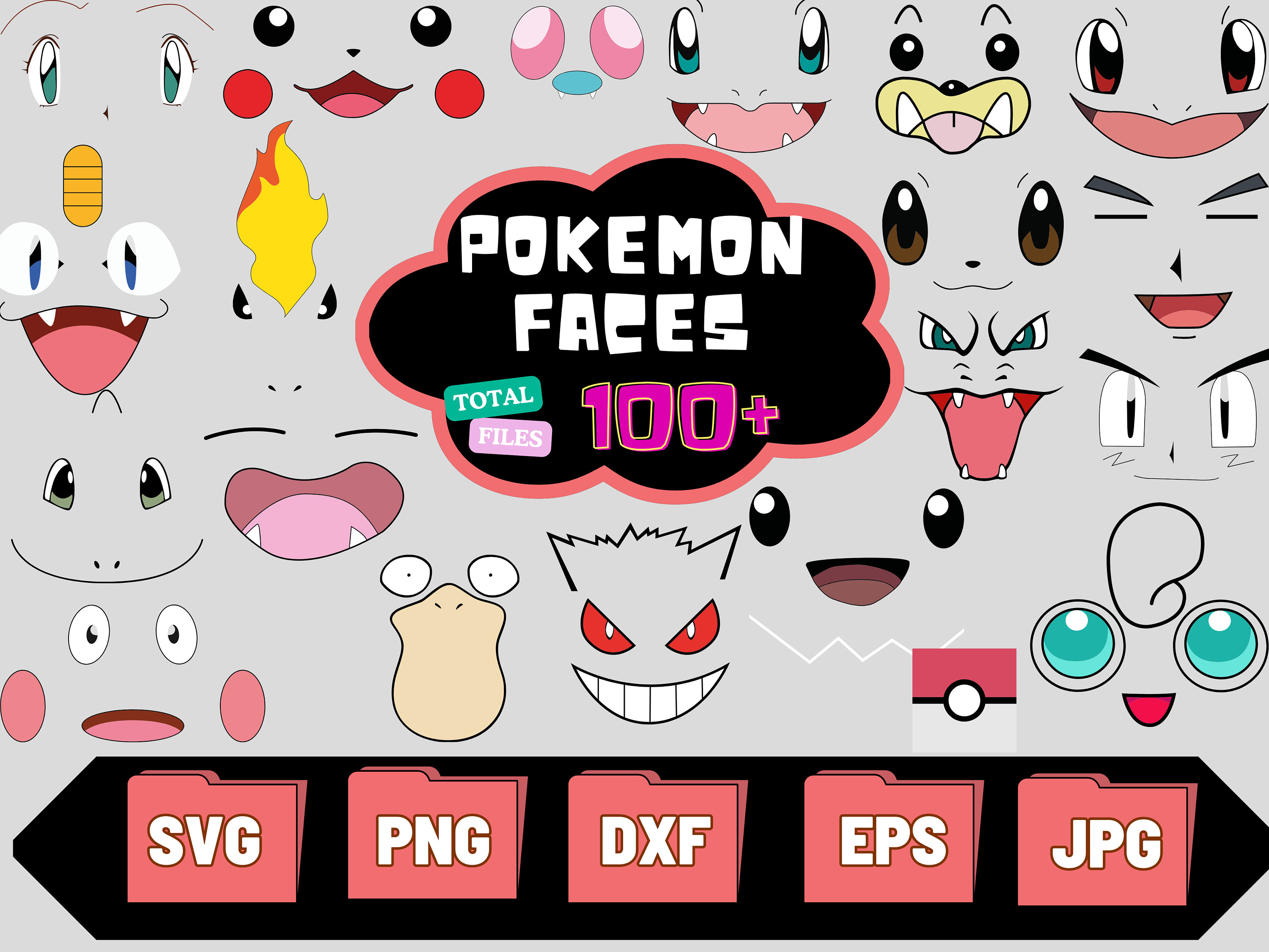 22 Pokemon Face Svg Big Bundle Pikachu Snorlax Clipart Cut -  Norway