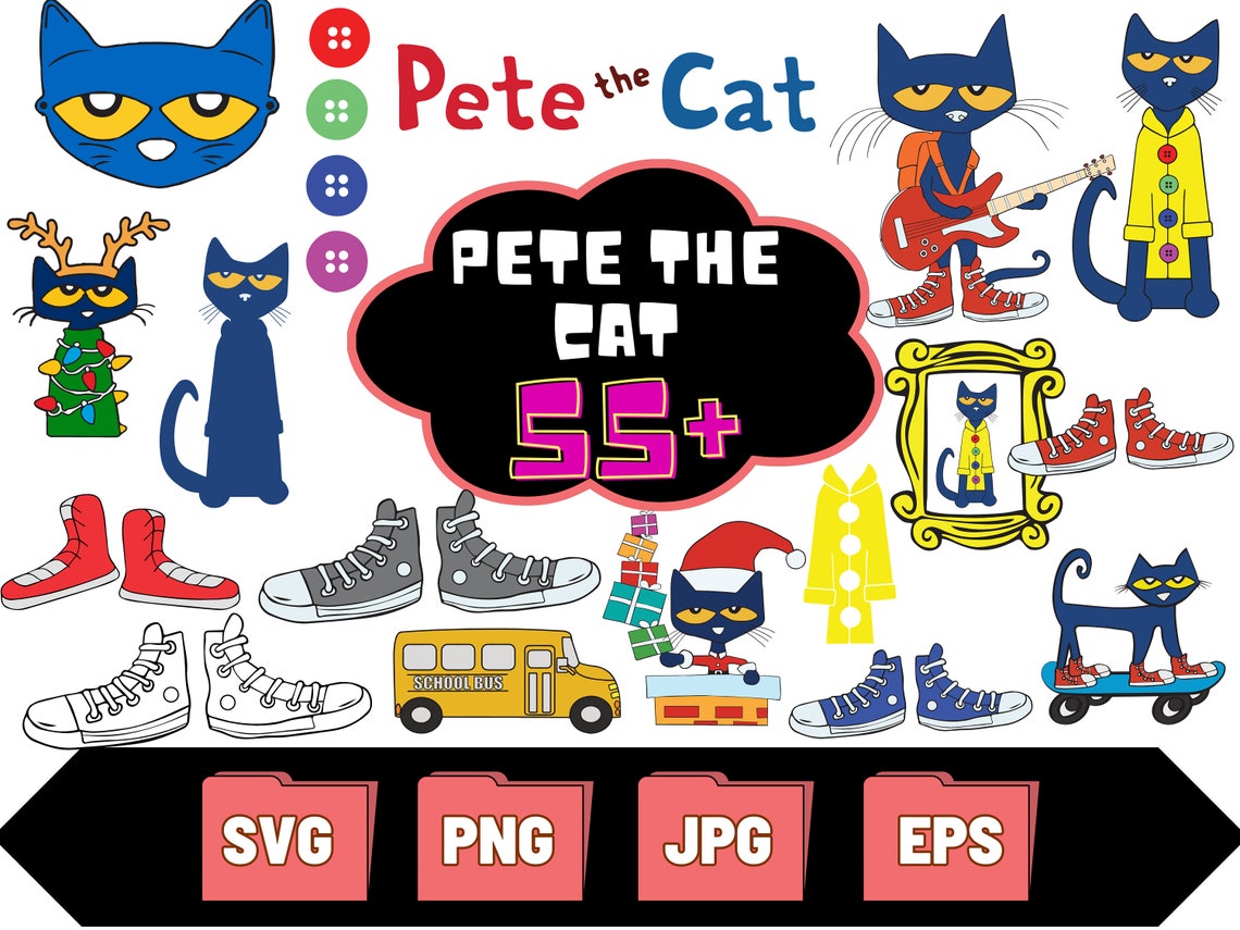 55 Pete the Cat Svg , Pete the Cat Cricut Vector Bundle , Pete the Cat