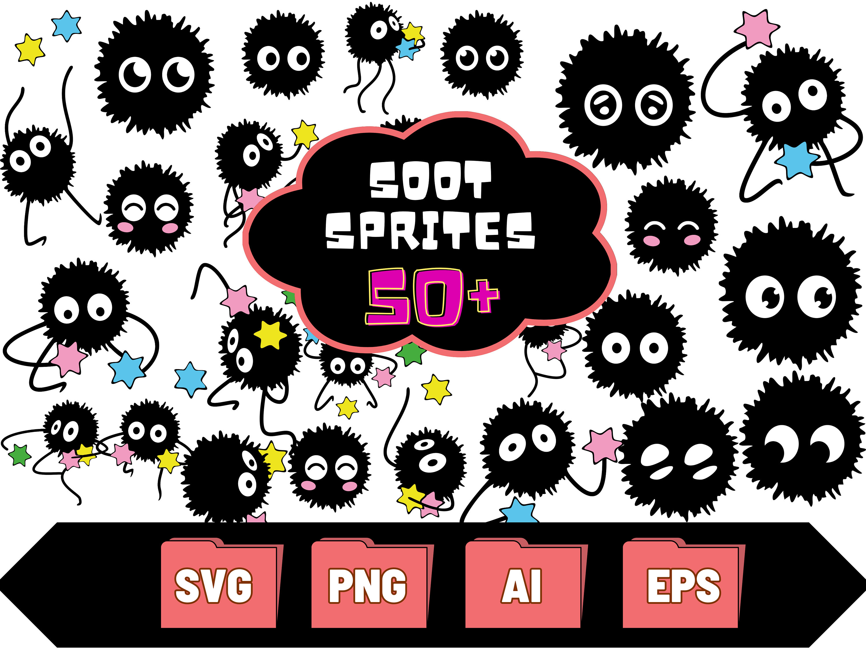 Enchanting Soot Sprite SVG Bundle: Studio Ghibli Inspired Vector Graphics,  Instant Download, and Layered Files