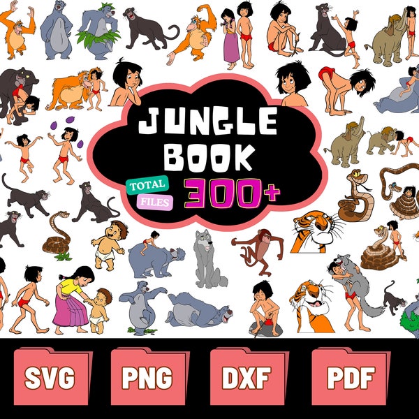 Jungle Book Svg , Fichiers png du Livre de la Jungle, baloo svg, Le Livre de la Jungle Svg pour Cricut, mowgli svg, Téléchargement instantané, SVG Bundle
