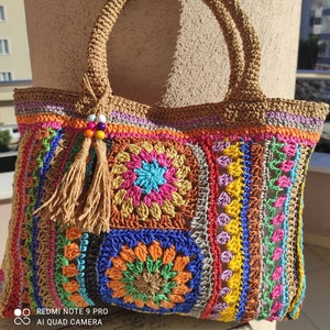 Sac à bandoulière d'été en corde de papier multicolore