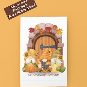 Thanksgiving Gnomes Blessings Grußkarte - zu Hause ausdrucken