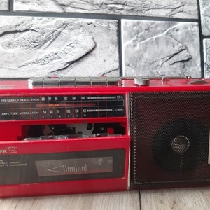 Vintage Red Tape Lamp mit Radio, Made in Japan, Retro Elektronik-Liebhaber-Geschenk