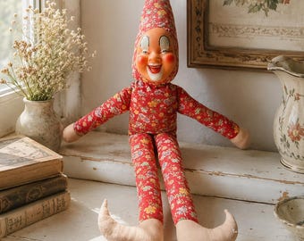 Vintage Clown Doll with Rubber Face – Tall Stuffed Circus Toy – Antique Toy Collector Gift