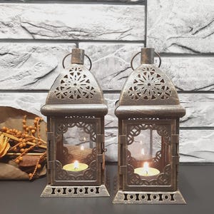 Set of 2 Moroccan Style Lanterns - Vintage Hanging Lanterns for Rustic Wedding Decor