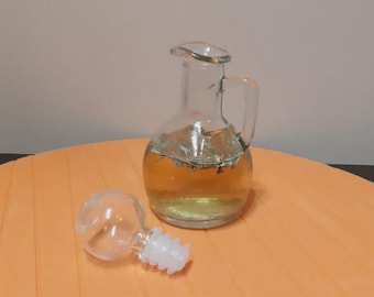 Small Glass Oil Decanter with Handle,  Oil or Vinegar Cruet, Rustic Kitchen Glassware